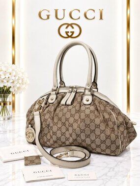 Authentic Gucci Sukey GG Canvas Boston Satchel Bag